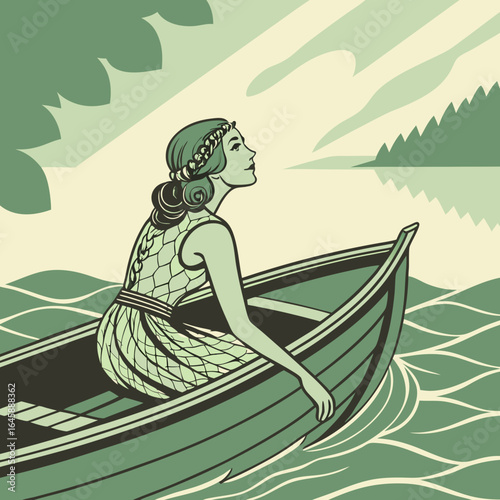 Mermaid in a boat in the water