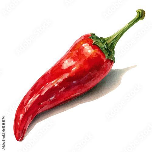 Chili Pepper, watercolor painting, vector illustration, isolated on a white background.