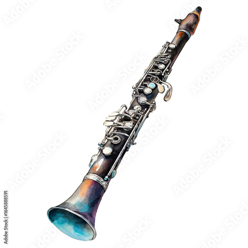 Clarinet, watercolor painting, vector illustration, isolated on a white background.
