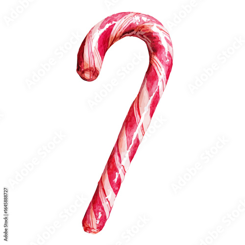 Christmas Candy Cane in watercolor style, vector illustration, isolated on white background.