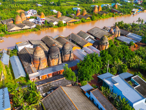 Slika na platnu Aerial view of Mang Thit brick kiln in Vinh Long