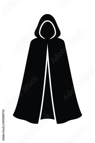 Dramatic Black Cloak with Hood for Mysterious Characters and Fantasy Worlds in Vector Format Ideal for Storytelling and Design