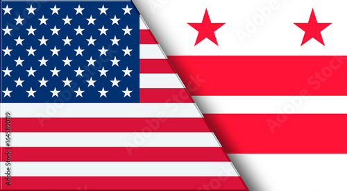 Flags of USA and Columbia district. United States and Columbia district flags
