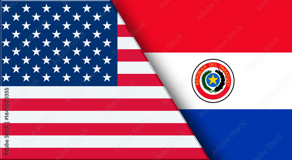 Fototapeta premium Flags of USA and Paraguay. United States and Paraguayan National flags