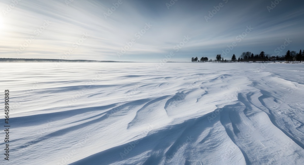 A vast, snowcovered landscape stretches under a bright, clear sky, the wind sculpting patterns on the surface, creating a serene and beautiful winter scene A vast, snowcovered landscape stretches under a bright, clear sky, the wind sculpting patterns on the surface, creating a serene and beautiful winter scene