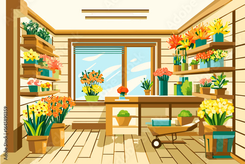 Bright and Cheerful Flower Shop Interior with Vibrant Blooms