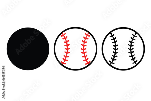 Baseball Evolution Stage Illustration Showing Progression from Black Circle to Complete Baseball Image White Background