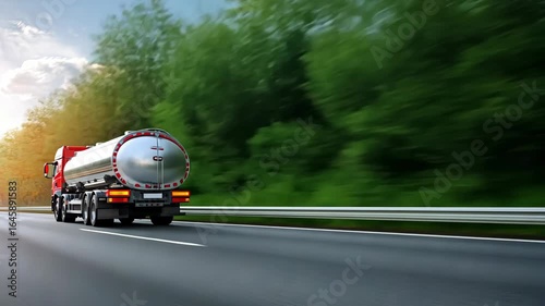 Wallpaper Mural Large tanker truck driving on highway surrounded by greenery, captured during afternoon hours with sunlight shining through trees Torontodigital.ca