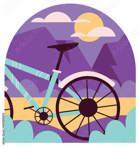 vector illustration of aqua blue bicycle in the mountains