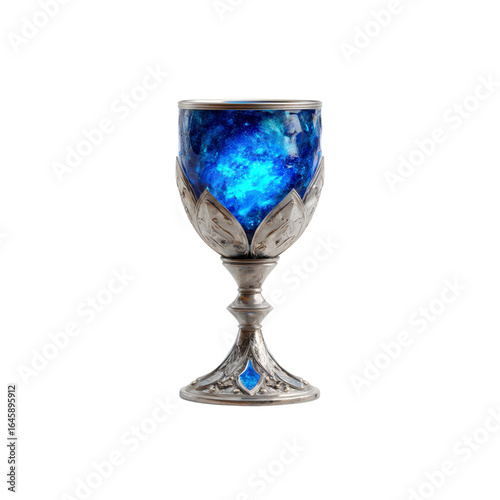 Mystical Blue Chalice  Ornate Silver Goblet with Glowing Liquid