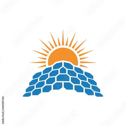 Solar panel sun logo for renewable green energy company.