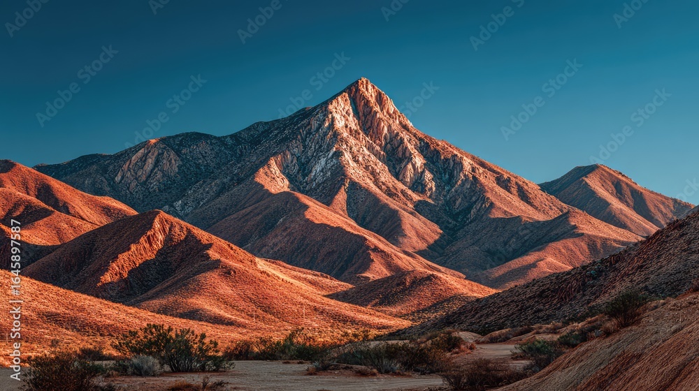 Naklejka premium Sunrise peaks over desert mountains