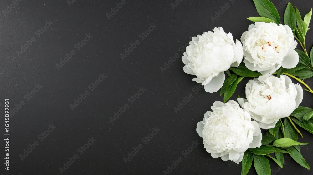 Fototapeta premium Elegant White Peonies on Black Background
