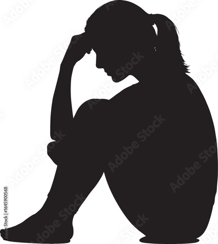 Sad Woman Silhouette Sitting Alone