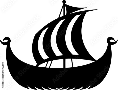 Viking Longship Silhouette Vector Black and White