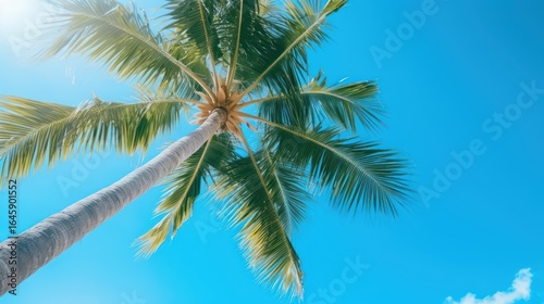 Wallpaper Mural A vibrant palm tree against a clear blue sky with a few scattered clouds, casting a shadow on the ground. Torontodigital.ca