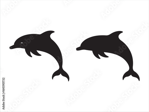 Two Jumping Dolphin Silhouettes on White Background
