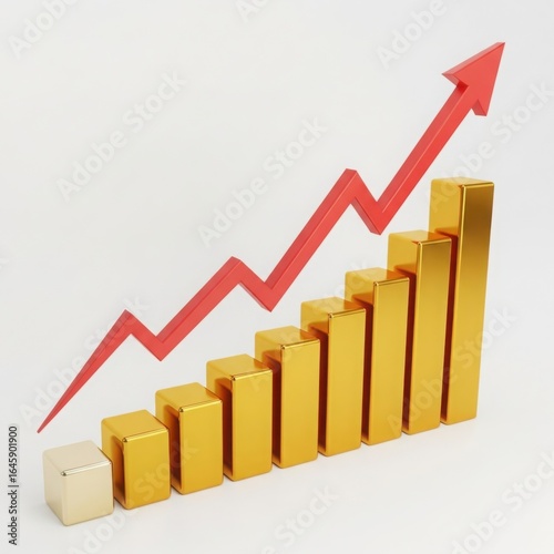 Free Download Golden bar chart and red arrow show upward trend - GFXLoad