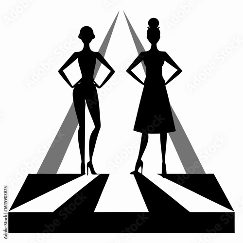 Silhouette vector illustration of girls' fashion show