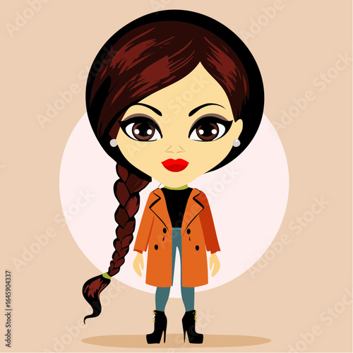 bold autumn glamour in a suede wrap coat and leopard-print booties – fashion-forward fall vector for stylish campaigns, editorial spreads, and seasonal marketing
