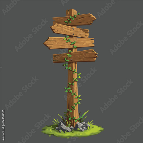 Wooden sign boards. Cartoon rustic wood banners, pathfinding plank billboards, wooden signs flat vector illustrations set. Wood signs collection
