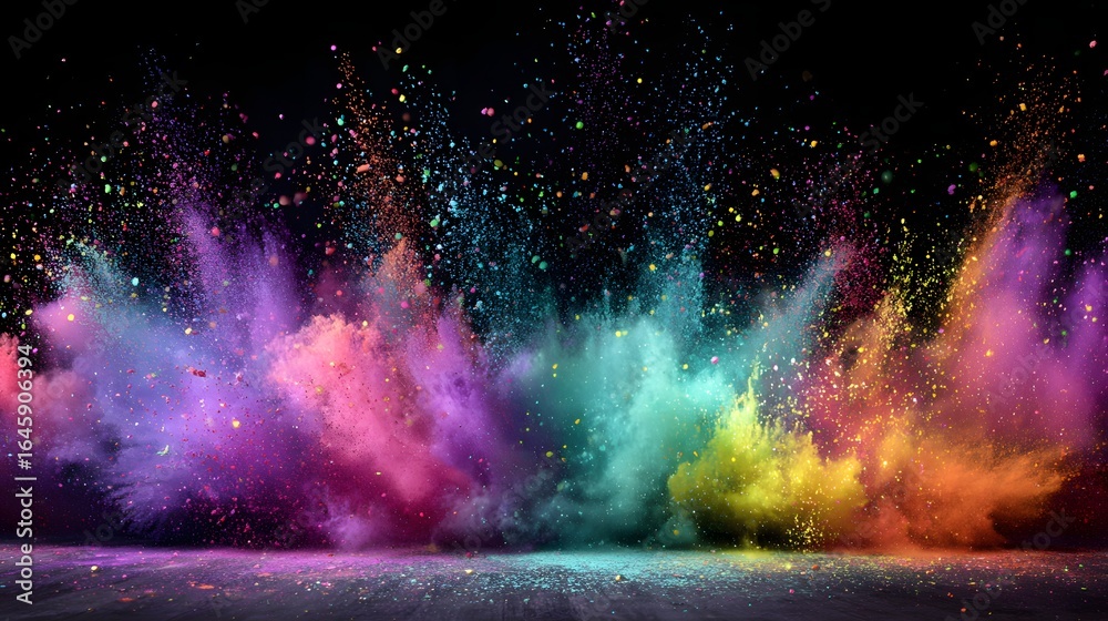 Naklejka premium Colorful powder explosion on a dark background.