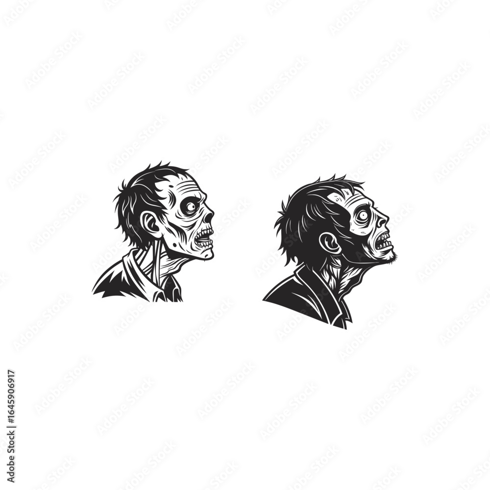 Obraz premium Zombie Head Side Profile Illustration