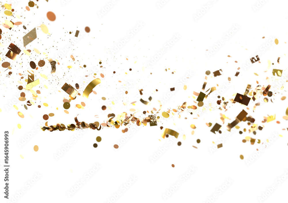 Obraz premium gold Shower: Dynamic 3D Illustration of Dancing gold Confetti