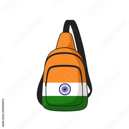 Vector illustration of a crossbody sling bag with the national flag of India. A concept of patriotism, travel, and cultural pride, isolated on a white background.