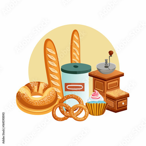 Flat design bakery icon set for baking and pastry themes