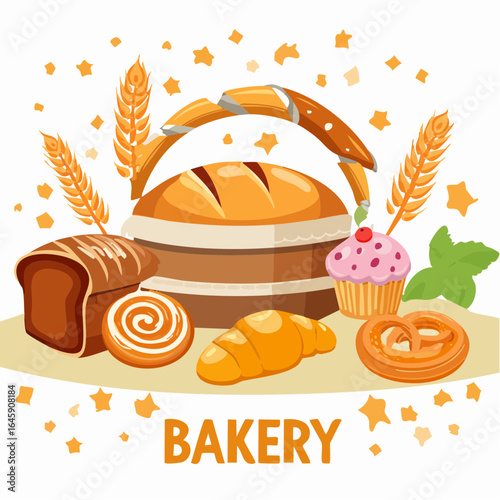 Flat design bakery icon set for baking and pastry themes