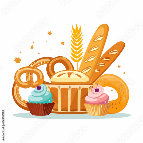 Flat design bakery icon set for baking and pastry themes