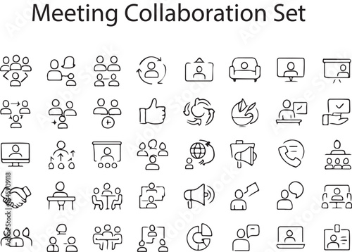 Meeting collaboration icon set. TeamSync Icons, Convene: Meeting & Teamwork Icons, CollabMeet Icon Pack vector illustration 