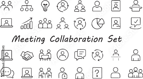 Meeting collaboration icon set. TeamSync Icons, Convene: Meeting & Teamwork Icons, CollabMeet Icon Pack vector illustration 