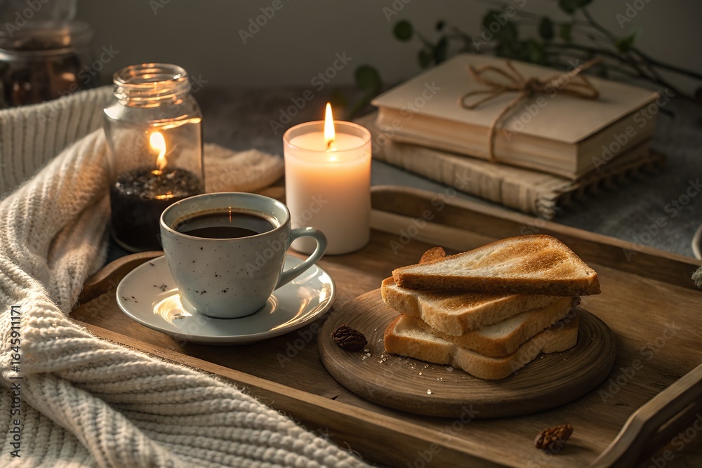 Fototapeta premium cup of coffee and cookies on wooden table
