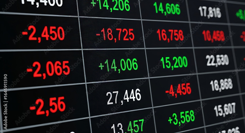 Fototapeta premium Glowing Stock Market Numbers on Digital Trading Screen — High Resolution Finance Background