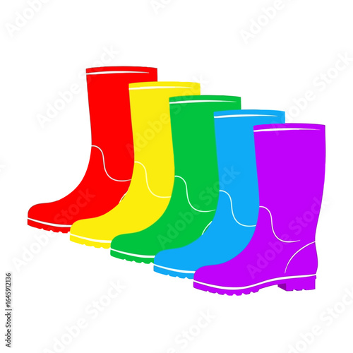 Vector art of collection of colorful rubber rain boots isolated on white background