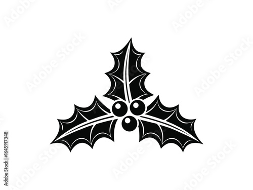 Simple and unobtrusive Christmas mistletoe and holly berry vector silhouette illustration isolated in a white background