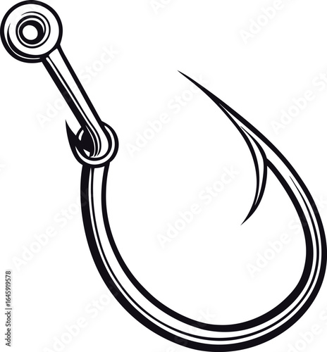 Fishing hook drawing isolated on white background
