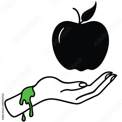 Black apple with green poison dripping from hand vector