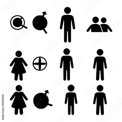 Representation of gender symbols and human figures depicting diversity and equality in relationships and society