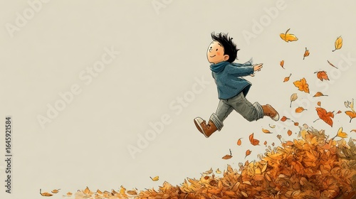 Child running through autumn leaves