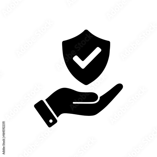 A hand offering a shield with a check mark symbolizes protection security and reliability for various services