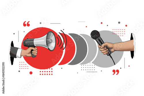 Dynamic Dialogue Illustration Two Opposing Voices Speak Across Mediums of Megaphone and Microphone in Modern Art Design