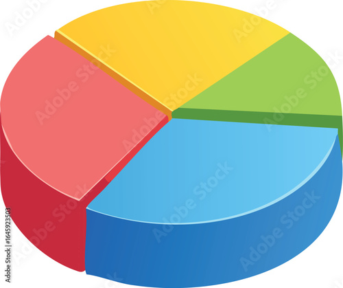 3d pie chart, Vector Three-Segment Pie Chart in Isometric View with Vibrant Bold Colors

