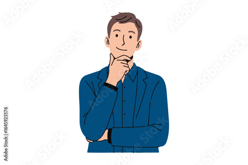 Thoughtful Man in Blue Suit Contemplating Decisions, Isolated Vector Illustration Captures Pensive Mood and Professional Demeanor
