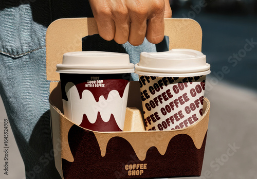 Coffee Cup Carrier Mockup Outdoors