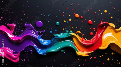 Vibrant liquid paint flow in CMYK palette on dark background, artistic texture for posters, web and print design 