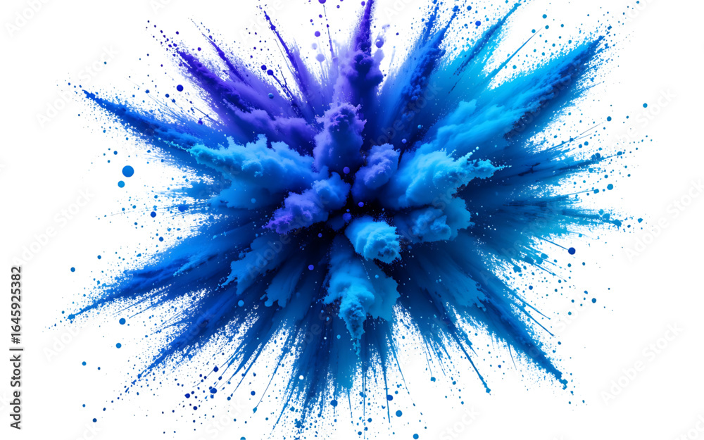A conceptual splash of cool-toned colored powder creating a dynamic explosion of particles on a clean isolated background.