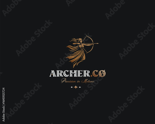 Elegant unique Goddess woman archery with sharp arrow logo template